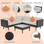 4 Piece Outdoor Furniture Set, All Weather Conversation Set, L-Shape Wicker Sofa Set with Pillows and Coffee Table