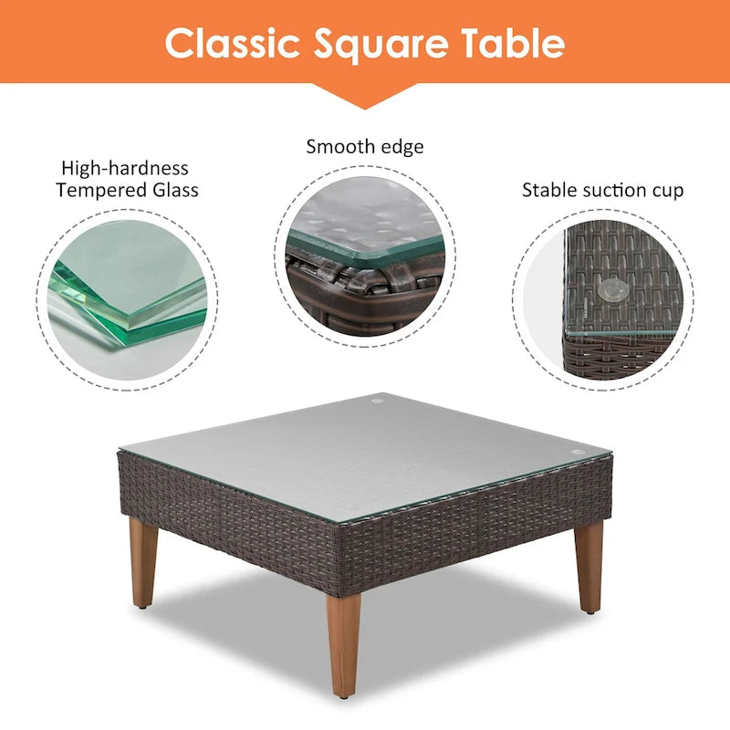 4 Piece Outdoor Furniture Set, All Weather Conversation Set, L-Shape Wicker Sofa Set with Pillows and Coffee Table