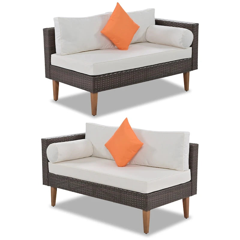 4 Piece Outdoor Furniture Set, All Weather Conversation Set, L-Shape Wicker Sofa Set with Pillows and Coffee Table