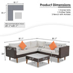4 Piece Outdoor Furniture Set, All Weather Conversation Set, L-Shape Wicker Sofa Set with Pillows and Coffee Table