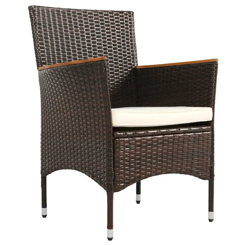 7-Pcs Outdoor Dining Set, Wicker Dining Table with Wooden Table Top, Patio Conversation Set with Soft Cushions