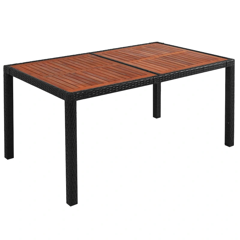 7-Pcs Outdoor Dining Set, Wicker Dining Table with Wooden Table Top, Patio Conversation Set with Soft Cushions