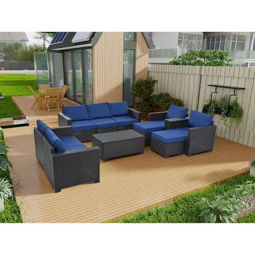 10 Piece Outdoor Furniture Set, Patio Rattan Sectional Sofa Set, All-Weather Conversation Set with Cushions and Coffee Table