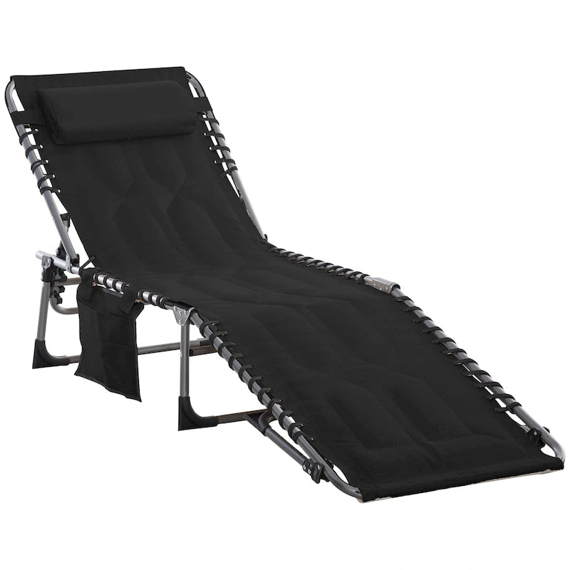 Outsunny Padded Folding Chaise Lounge Chair, Outdoor 6-Level Reclining Camping Tanning Chair with Headrest for Beach, Patio