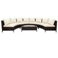 5-Piece All-Weather Brown PE Rattan Sectional Set  Half-Moon Outdoor Sofa with Tempered Glass Table for Patio & Garden