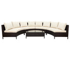 5-Piece All-Weather Brown PE Rattan Sectional Set  Half-Moon Outdoor Sofa with Tempered Glass Table for Patio & Garden