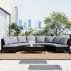 5-Piece All-Weather Brown PE Rattan Sectional Set  Half-Moon Outdoor Sofa with Tempered Glass Table for Patio & Garden