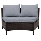 5-Piece All-Weather Brown PE Rattan Sectional Set  Half-Moon Outdoor Sofa with Tempered Glass Table for Patio & Garden