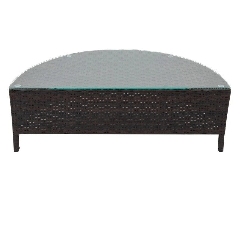 5-Piece All-Weather Brown PE Rattan Sectional Set  Half-Moon Outdoor Sofa with Tempered Glass Table for Patio & Garden