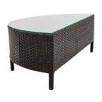 5-Piece All-Weather Brown PE Rattan Sectional Set  Half-Moon Outdoor Sofa with Tempered Glass Table for Patio & Garden