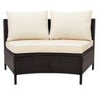 5-Piece All-Weather Brown PE Rattan Sectional Set  Half-Moon Outdoor Sofa with Tempered Glass Table for Patio & Garden