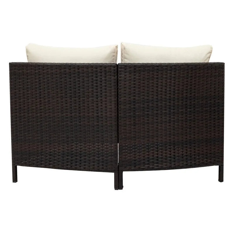 5-Piece All-Weather Brown PE Rattan Sectional Set  Half-Moon Outdoor Sofa with Tempered Glass Table for Patio & Garden