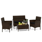 Gymax 4 Piece Patio Rattan Conversation Set Outdoor Wicker Furniture