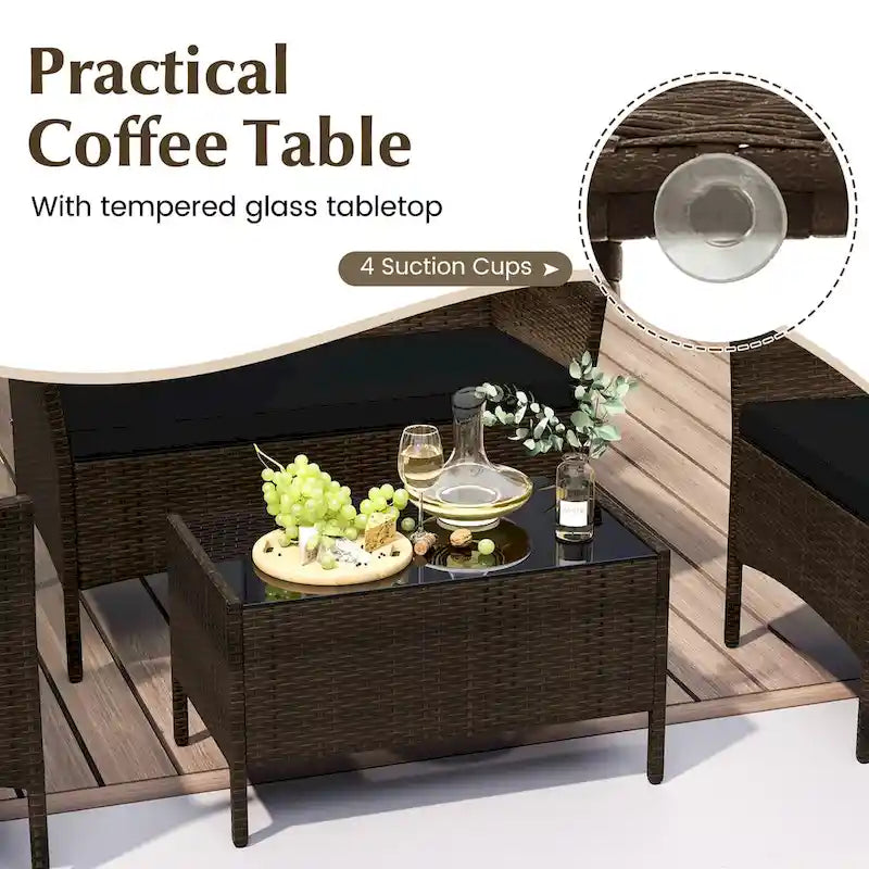 Gymax 4 Piece Patio Rattan Conversation Set Outdoor Wicker Furniture