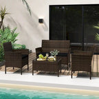 Gymax 4 Piece Patio Rattan Conversation Set Outdoor Wicker Furniture