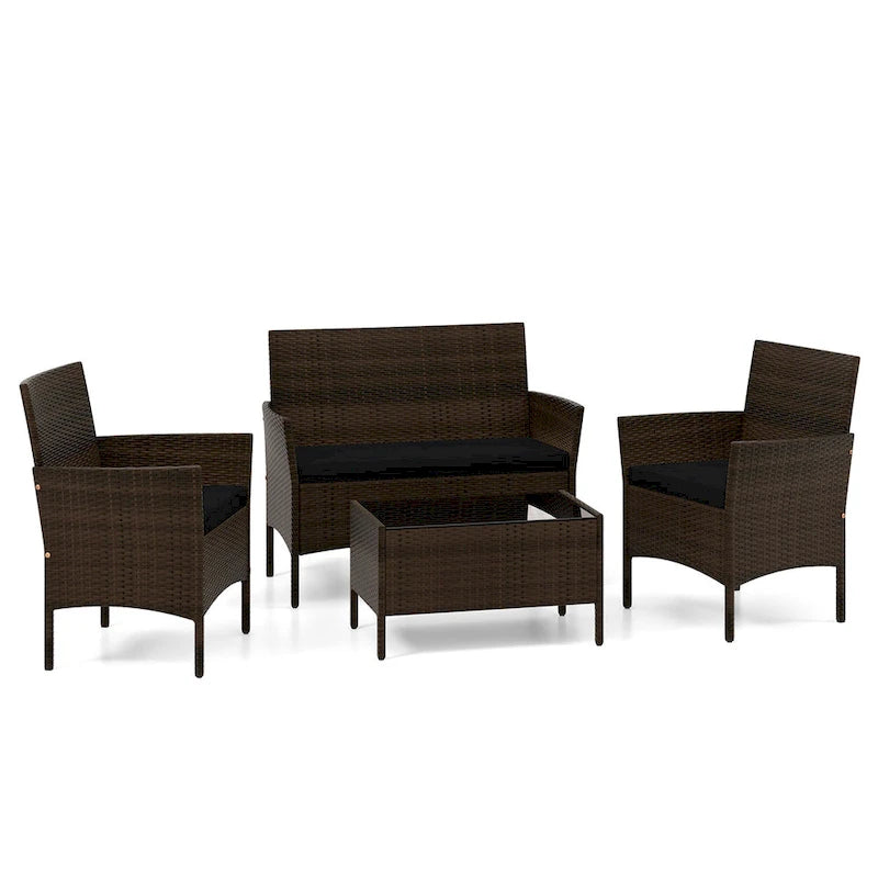 Gymax 4 Piece Patio Rattan Conversation Set Outdoor Wicker Furniture
