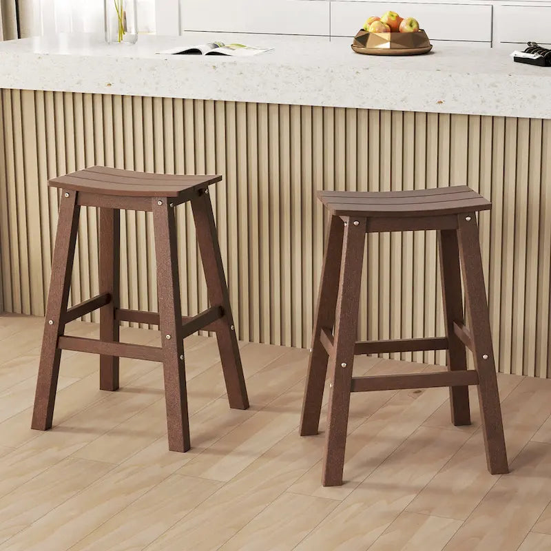 Gymax 29 Patio Bar Stool Set of 2 w/ Curved Seat & Footrests for