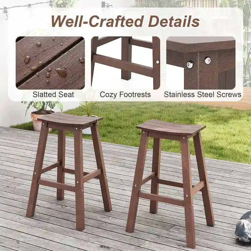 Gymax 29 Patio Bar Stool Set of 2 w/ Curved Seat & Footrests for