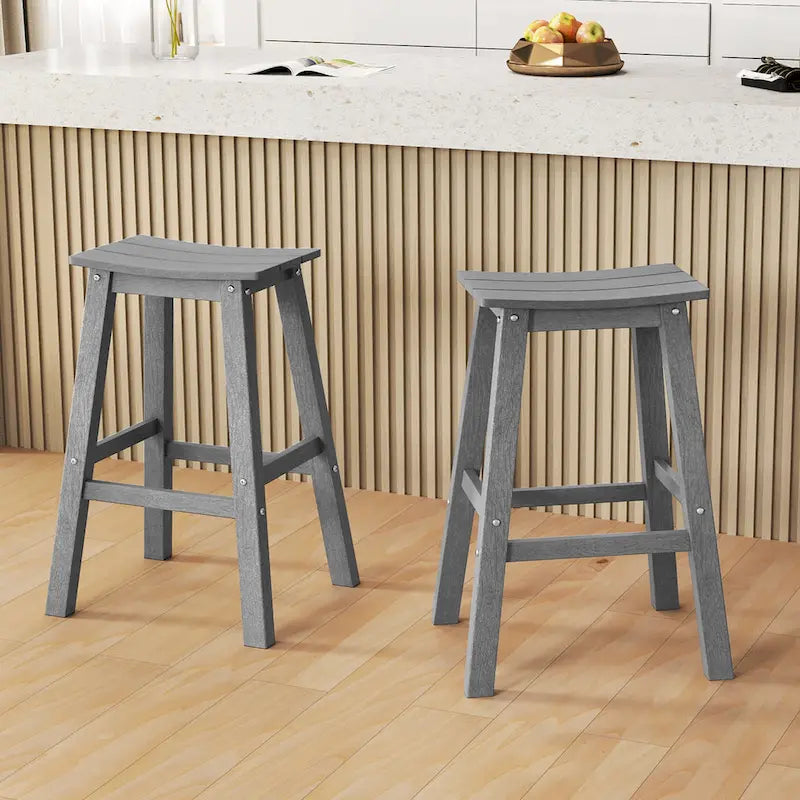 Gymax 29 Patio Bar Stool Set of 2 w/ Curved Seat & Footrests for