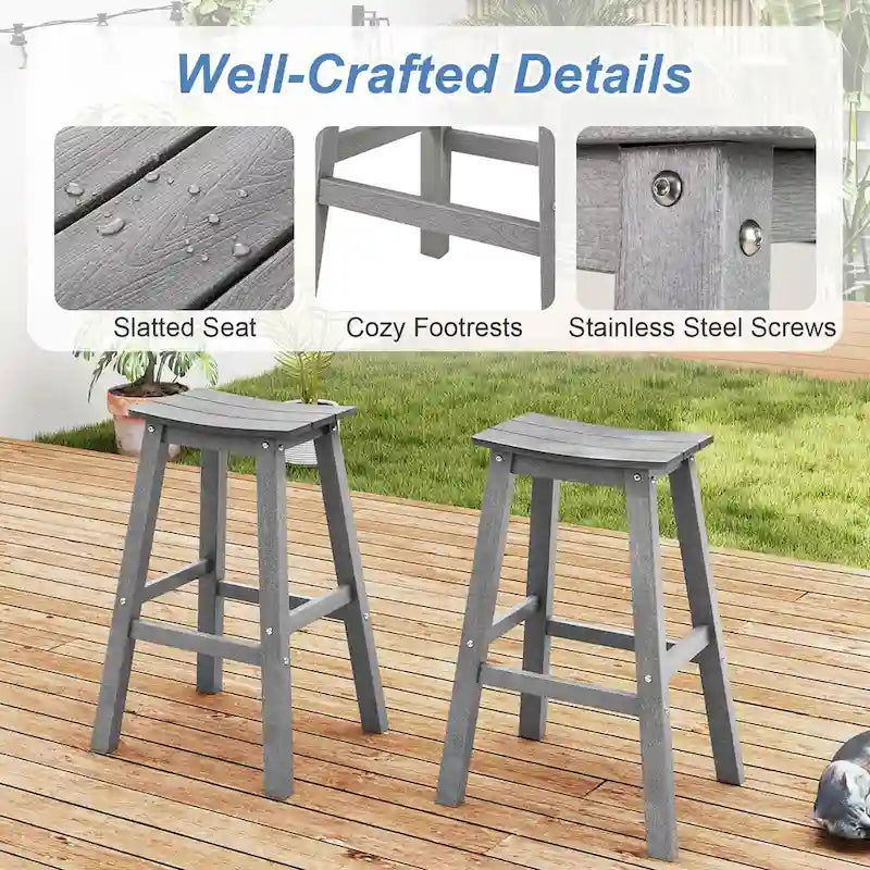 Gymax 29 Patio Bar Stool Set of 2 w/ Curved Seat & Footrests for