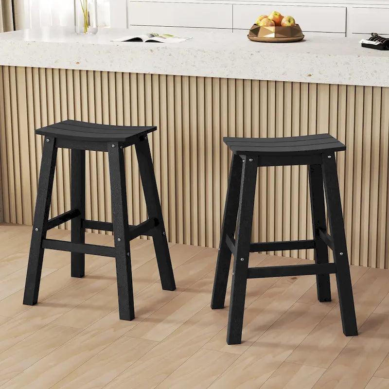 Gymax 29 Patio Bar Stool Set of 2 w/ Curved Seat & Footrests for