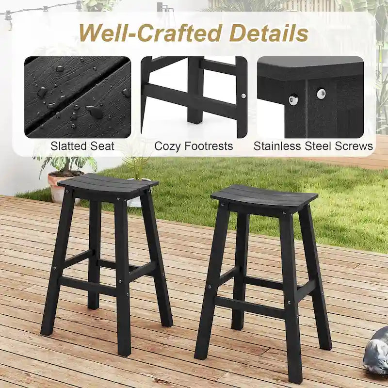 Gymax 29 Patio Bar Stool Set of 2 w/ Curved Seat & Footrests for