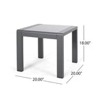 Pool Coffee Table Square Accent Table Outdoor Side Table Aluminum Frame Sofa Tabl with Frosted Tempered Glass Top