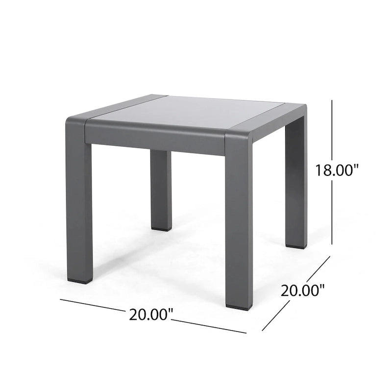 Pool Coffee Table Square Accent Table Outdoor Side Table Aluminum Frame Sofa Tabl with Frosted Tempered Glass Top