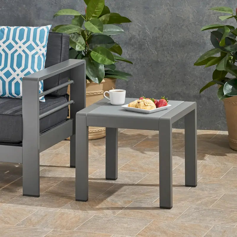 Pool Coffee Table Square Accent Table Outdoor Side Table Aluminum Frame Sofa Tabl with Frosted Tempered Glass Top