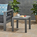 Pool Coffee Table Square Accent Table Outdoor Side Table Aluminum Frame Sofa Tabl with Frosted Tempered Glass Top