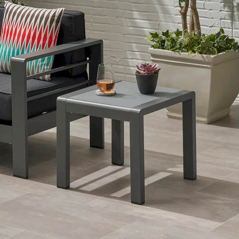 Pool Coffee Table Square Accent Table Outdoor Side Table Aluminum Frame Sofa Tabl with Frosted Tempered Glass Top