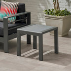 Pool Coffee Table Square Accent Table Outdoor Side Table Aluminum Frame Sofa Tabl with Frosted Tempered Glass Top