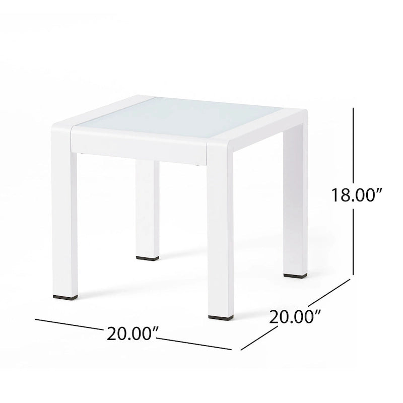 Pool Coffee Table Square Accent Table Outdoor Side Table Aluminum Frame Sofa Tabl with Frosted Tempered Glass Top