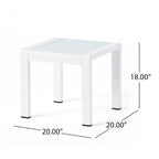 Pool Coffee Table Square Accent Table Outdoor Side Table Aluminum Frame Sofa Tabl with Frosted Tempered Glass Top