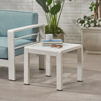 Pool Coffee Table Square Accent Table Outdoor Side Table Aluminum Frame Sofa Tabl with Frosted Tempered Glass Top