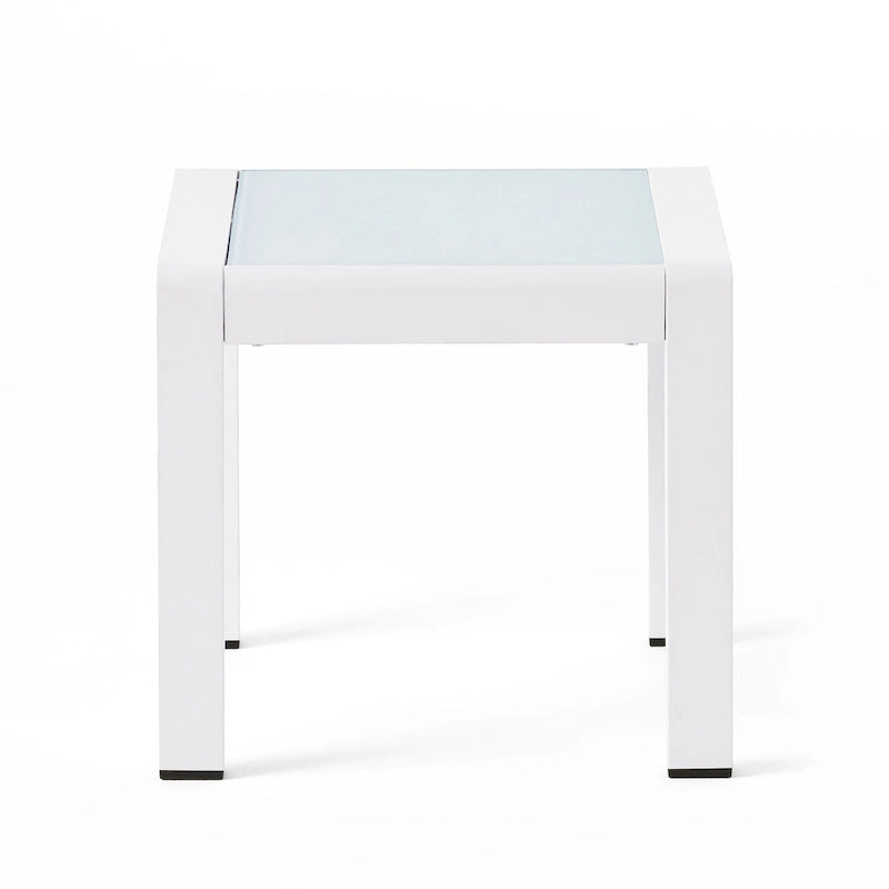 Pool Coffee Table Square Accent Table Outdoor Side Table Aluminum Frame Sofa Tabl with Frosted Tempered Glass Top