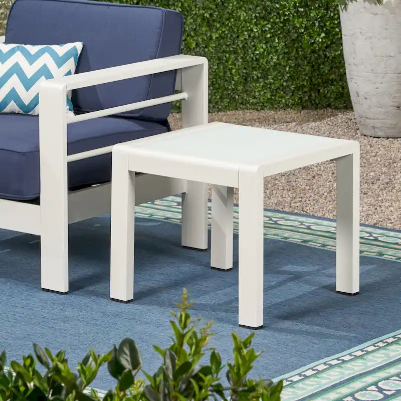 Pool Coffee Table Square Accent Table Outdoor Side Table Aluminum Frame Sofa Tabl with Frosted Tempered Glass Top