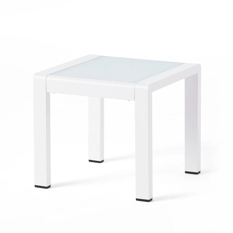 Pool Coffee Table Square Accent Table Outdoor Side Table Aluminum Frame Sofa Tabl with Frosted Tempered Glass Top