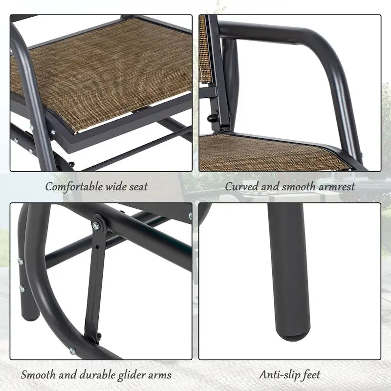 Outsunny Porch Glider Set of 2 with Breathable Mesh, Curved Armrests and Steel Frame for Garden, Poolside, Backyard, Balcony