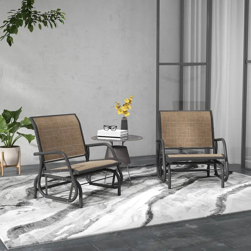 Outsunny Porch Glider Set of 2 with Breathable Mesh, Curved Armrests and Steel Frame for Garden, Poolside, Backyard, Balcony