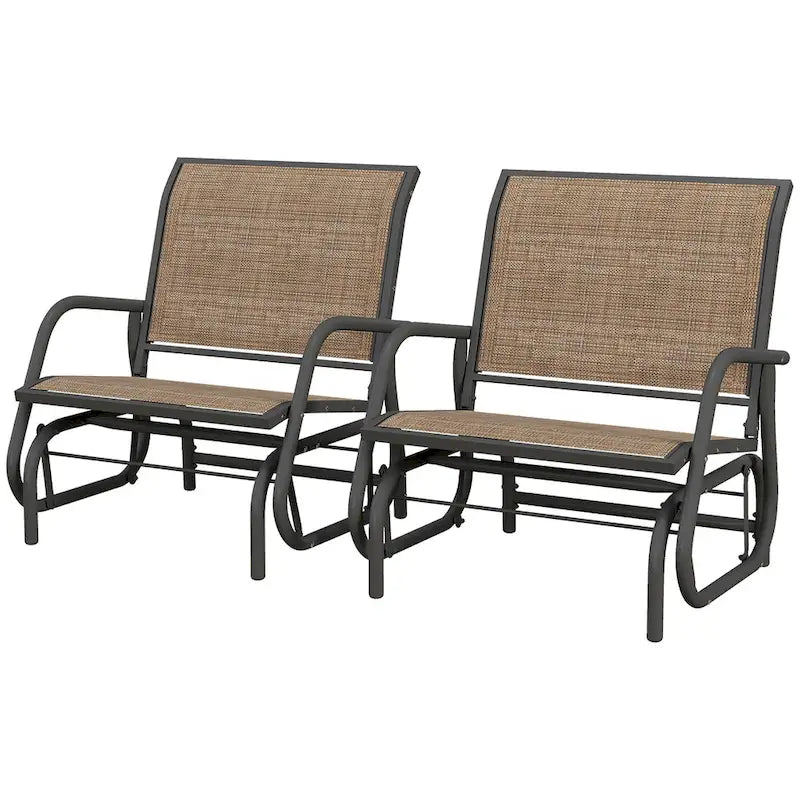 Outsunny Porch Glider Set of 2 with Breathable Mesh, Curved Armrests and Steel Frame for Garden, Poolside, Backyard, Balcony