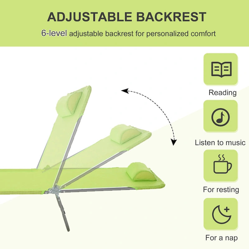 Outsunny Folding Chaise Lounge Pool Chairs with Pillow, Reclining Back & Breathable Mesh for Beach, Yard, and Patio