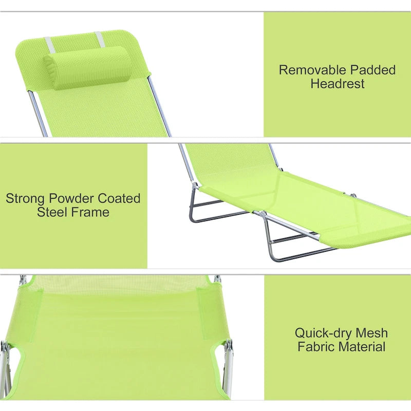 Outsunny Folding Chaise Lounge Pool Chairs with Pillow, Reclining Back & Breathable Mesh for Beach, Yard, and Patio