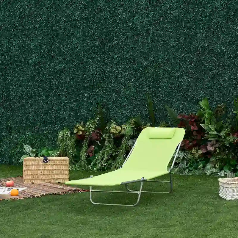 Outsunny Folding Chaise Lounge Pool Chairs with Pillow, Reclining Back & Breathable Mesh for Beach, Yard, and Patio