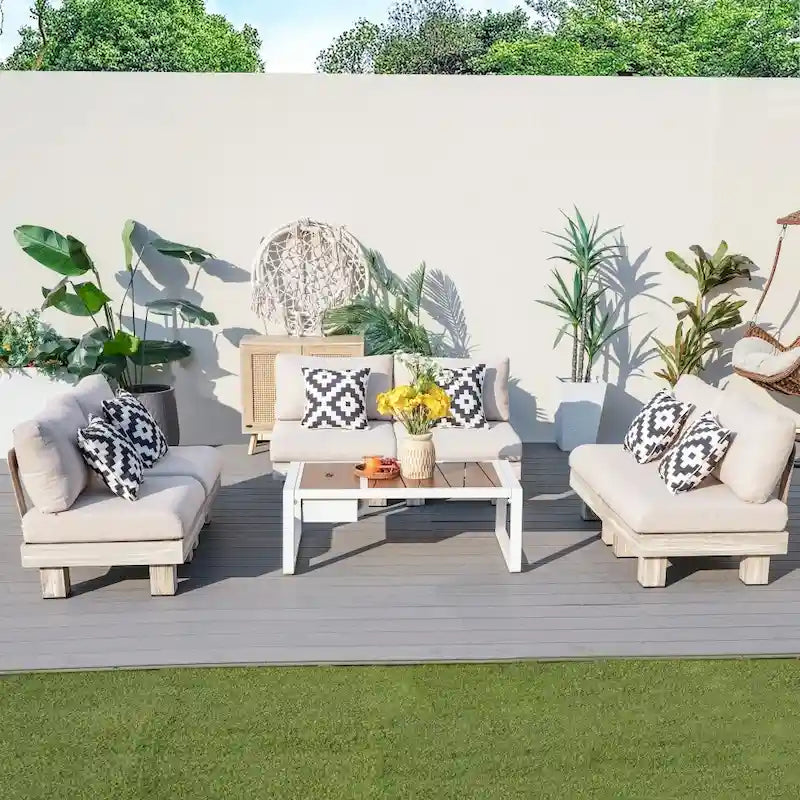 Modern Outdoor Conversation Set with Coffee Table and Ice Bucket