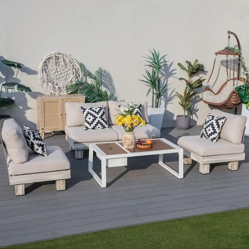 Modern Outdoor Conversation Set with Coffee Table and Ice Bucket