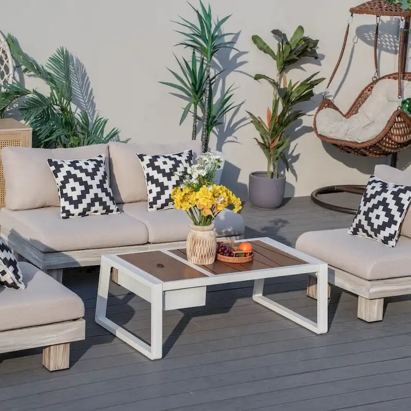 Modern Outdoor Conversation Set with Coffee Table and Ice Bucket