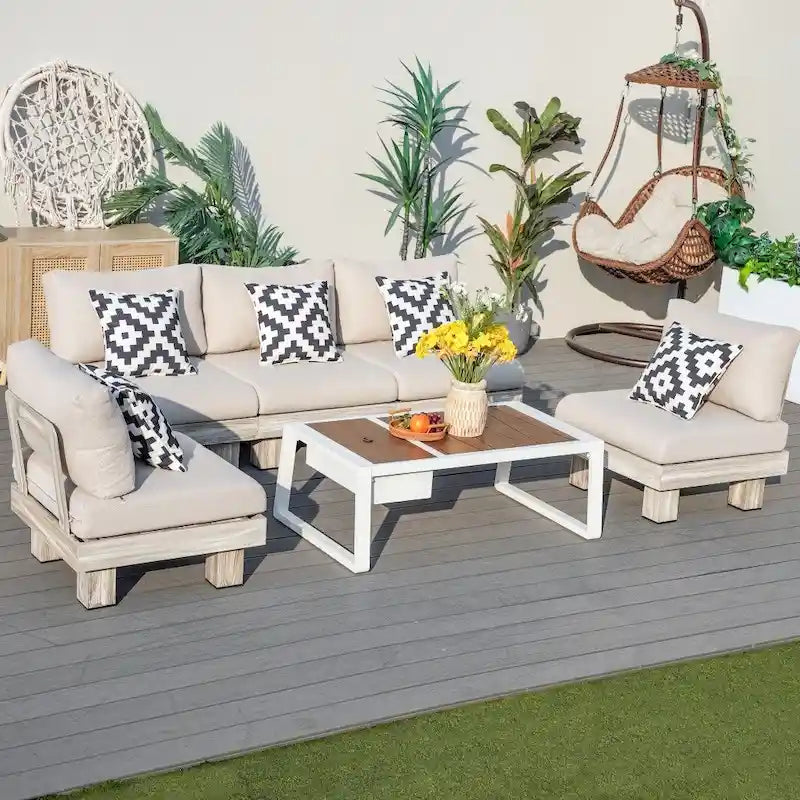 Modern Outdoor Conversation Set with Coffee Table and Ice Bucket
