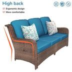 5-piece Patio Furniture High Back Conversation Set with Peacock Blue Cushions