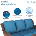 5-piece Patio Furniture High Back Conversation Set with Peacock Blue Cushions